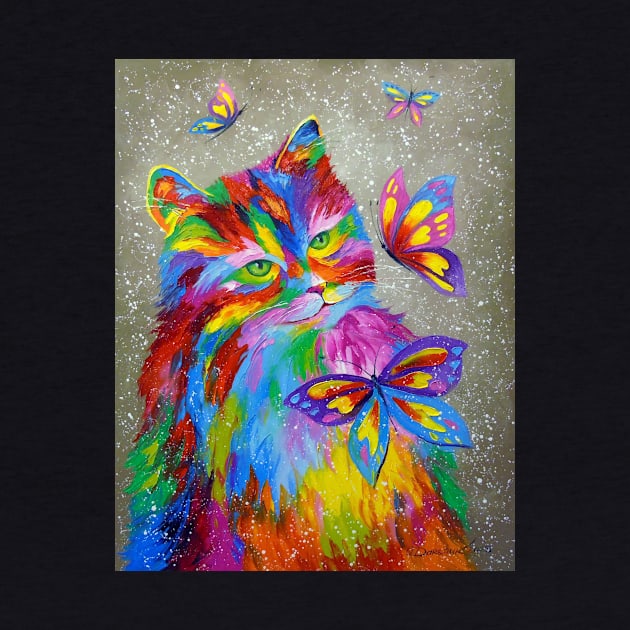 The rainbow cat and butterflies by OLHADARCHUKART